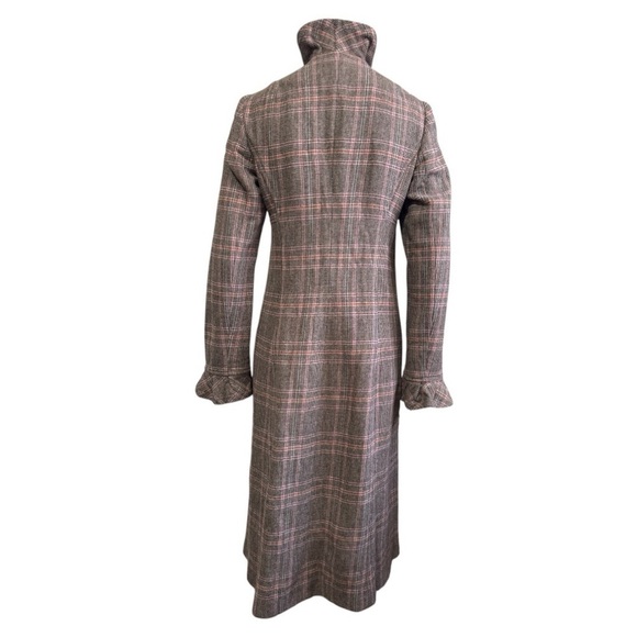 Vintage Italian plaid houndstooth LE FULL ruffled midi pea coat woman’s 4 - Picture 5 of 16